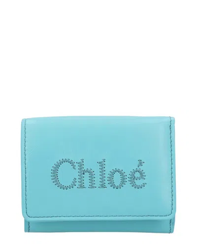 Pre-owned Chloé Blue Leather Sense Trifold Wallet, Never Carried (authentic Pre-loved)