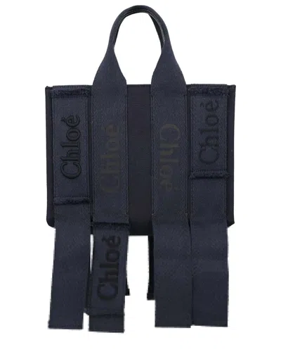 Chloé Blue Linen Small Woody Tote (authentic Pre-loved) In Brown