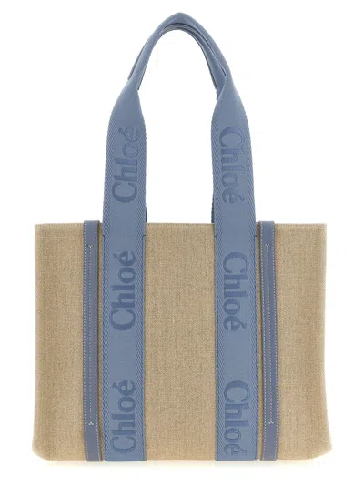 Chloé Blue Linen Tote Women's Bag In Multi