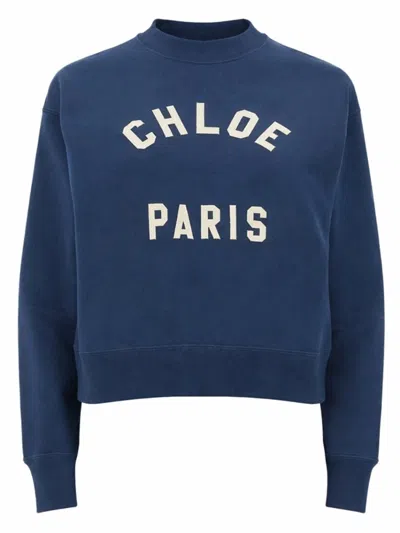 Chloé Blue Logo Crew Neck Sweatshirt