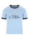 Chloé Short Sleeve Crew Neck T-shirt With Trim In Blue