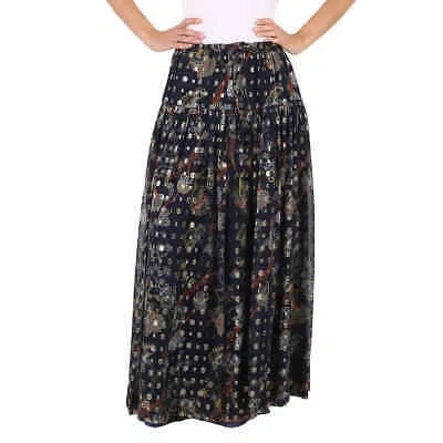 Pre-owned Chloé Chloe Blue Lurex Embroidered Silk Skirt
