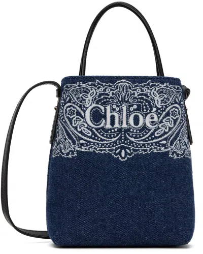 Chloé Blue Micro Sense Denim Tote In 45d Denim