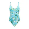 Chloé White And Blue Aqua Flower-print Lycra One-piece Swimsuit In Blue