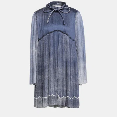 Pre-owned Chloé Blue Printed Crinkled Silk Mini Dress S (fr 36)