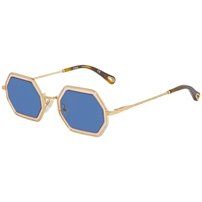 Chloé Chloe Blue Rectangular Sunglasses Ce146s 832 53 In Gold