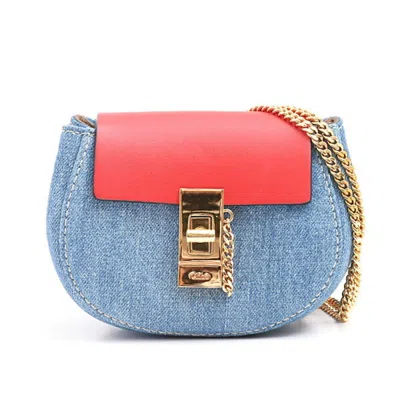 Pre-owned Chloé Blue Red Color Denim Leather Shoulder Bag () In Multi