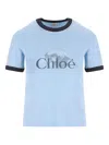 Chloé Short Sleeve Crew Neck T-shirt With Trim In Blue