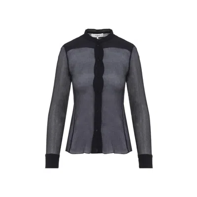 Chloé Transparent Blue Silk Blouse In Black