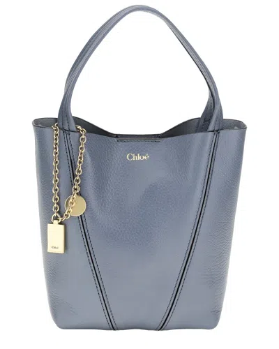 Chloé Blue Spin Leather Tote Bag In Purple