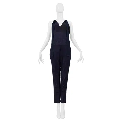 Pre-owned Chloé Chloe Blue Suede & Flax Jumpsuit 2014