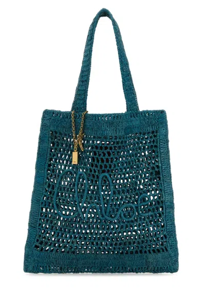 Chloé Women's Summer Banana Raffia Tote Bag In Stormy Sea