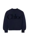 Chloé Blue Sweatshirt For Girl With Velvet Logo In Blue