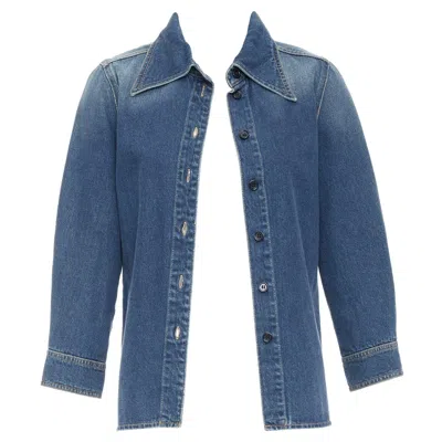 Pre-owned Chloé Chloe Blue Washed Denim Cotton Cropped Sleeve Over Shirt Fr38 M