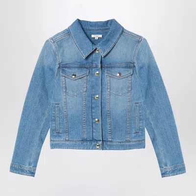 Chloé Kids' Blue Washed-effect Denim Jacket In Grey