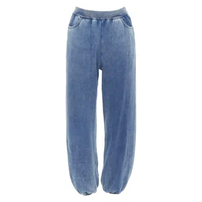 Pre-owned Chloé Chloe Blue White Faded Wash Cotton Blend Relaxed Jogger Pants M