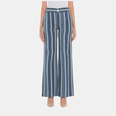 Pre-owned Chloé Blue/beige Striped Cotton Trousers Size 34