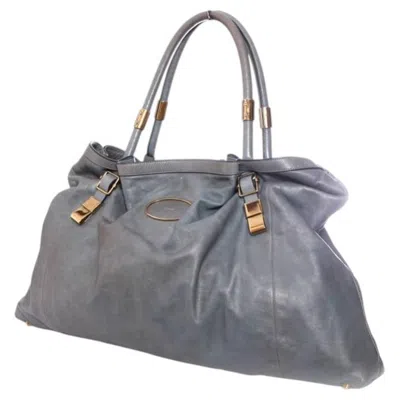 Pre-owned Chloé Chloe, Blue/gray Leather Shopper With Golden Hardware.