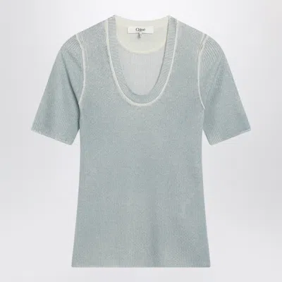Chloé Blue-grey Wool-blend Knit Top In Multi