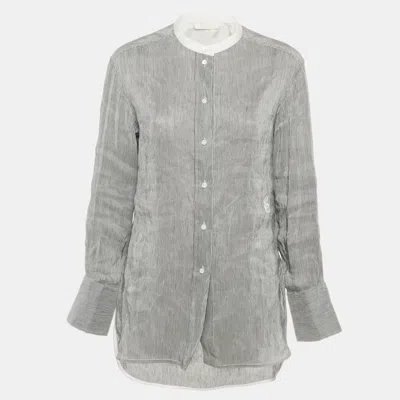 Pre-owned Chloé Blue/white Striped Linen Blend Long Sleeve Shirt M