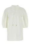 Chloé Cotton Keyhole Puff Sleeve Tie Neck Top