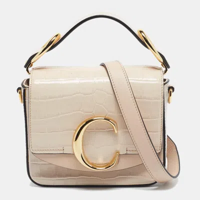 Pre-owned Chloé Blush Pink/grey Croc Embossed Leather Mini C Top Handle Bag