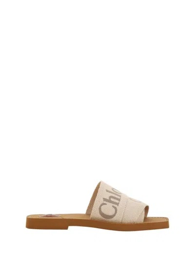 Chloé Blushy Beige Canvas Woody Flats