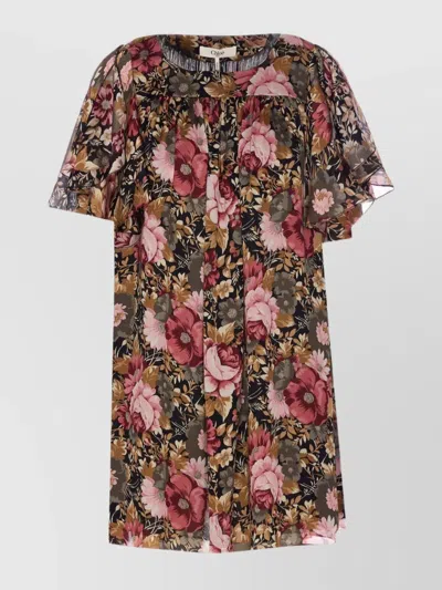 Chloé Boat Neck Floral Mini Dress