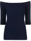 Chloé Boat Neck Wool Sweater In Blue