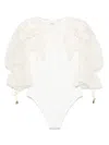 Chloé Cotton And Lace Bodysuit Embroidered Design In White