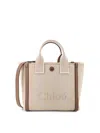 Chloé Carry Canvas Crossbody Bag With Oversized Logo On The Front In Neutral