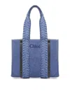 Chloé E Small Woody Denim Tote Bag In Light Wash