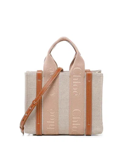 Chloé Woody Bag In Linen In Blue