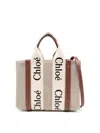 Chloé Multicolor Fabric Small Woody Shopping Bag In Beige