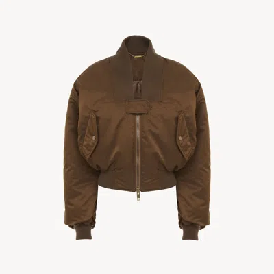 Chloé Bomber Jacket In Nylon Brown Size 6 100% Polyester