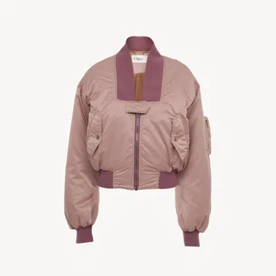 Chloé Bomber Jacket In Nylon Brown Size 6 100% Polyester