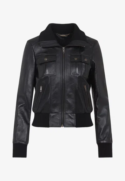 Chloé Leather Jacket With Flap And Zipper Pockets In Black