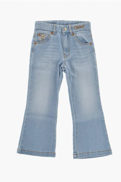 Chloé Boot Cut Jeans With Golden Effect Details In Blue