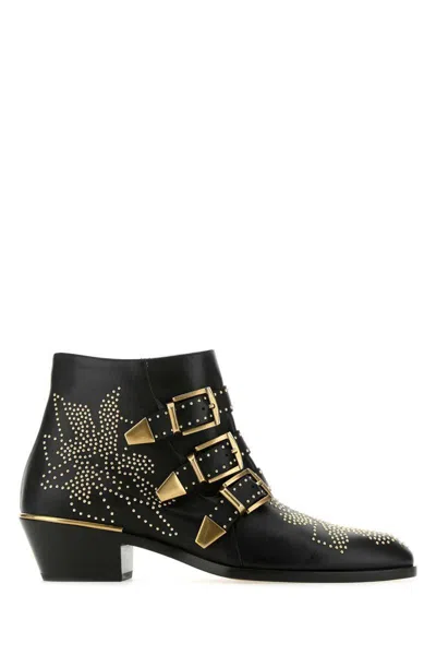 Chloé Embellished Nappa Leather Susanna Ankle Boots In Black