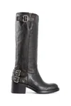Chloé New Bikers Buckled Textured-leather Boots In Black