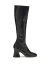Chloé Knee-high Synthetic Leather Janis Block Heel Boots In Black