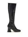 Chloé Knee-high Synthetic Leather Janis Block Heel Boots In Black