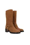 Chloé Dakota Buckled Suede Ankle Boots In Gold Brown