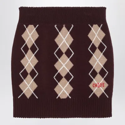 Chloé Bordeaux Diamond-pattern Wool Miniskirt Women In Brown