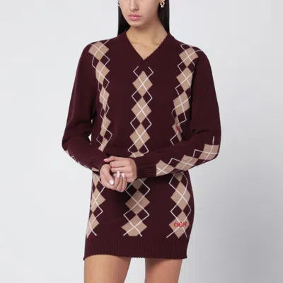 Chloé Bordeaux Diamond-pattern Wool Sweater In Burgundy