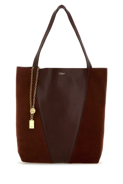 Chloé Chloe Bordeaux Leather And Suede Chloè Spin Shopping Bag In Red
