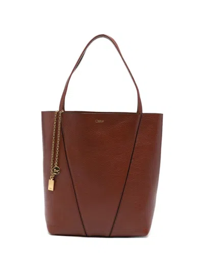 Chloé Brown Spin Tote Bag In Beige