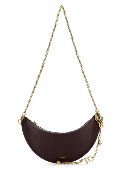 Chloé Aubergine Leather Mini Halfmoon Shoulder Bag In Brown