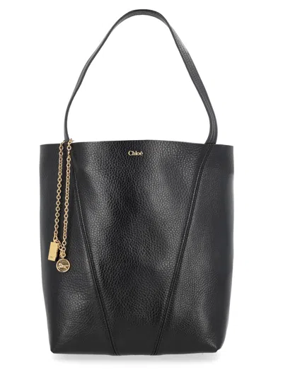 Chloé Chloè  Spin Tote Bag In Maroon Leather In Black