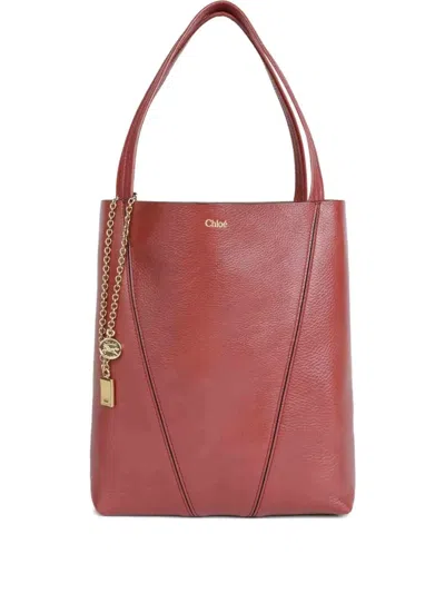 Chloé Spin Tote Bag In Grained Leather In Red